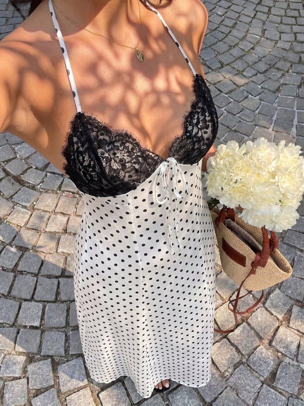 Elegant Sexy White Women's Polka Dot V-Neck Maxi Dress